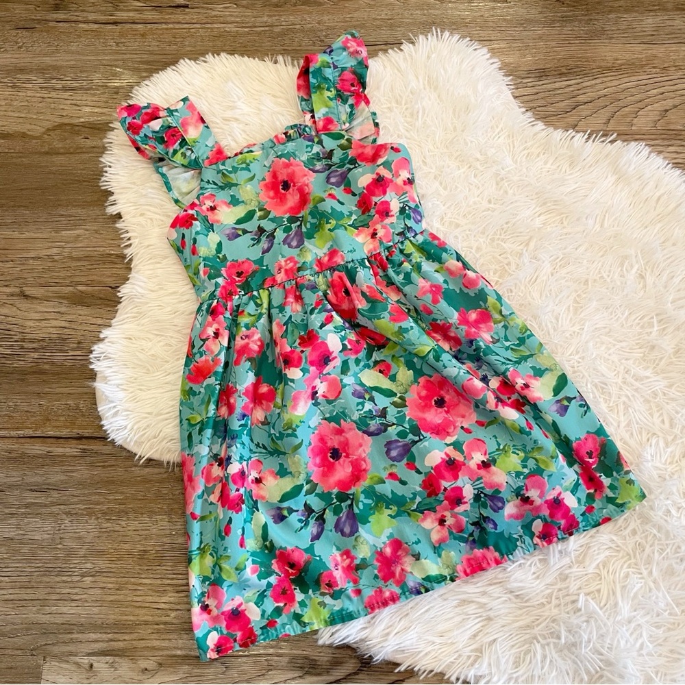Kids Floral Sundress - Pink & Teal